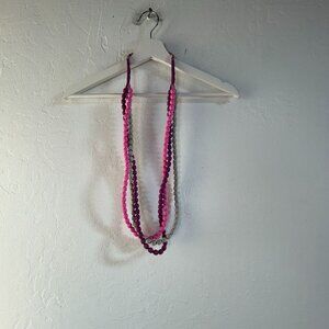 Handmade Silk Bead Necklace From Thailand Pink Gray Maroon NWOT